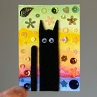 ACEO OOAK Mixed Media + Watercolor Painting Fuzzy Cat Shiny Sequins Anomelina — photo 1