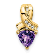 14k Yellow Gold Trillion Amethyst and Diamond Pendant Perfect Gift for Her