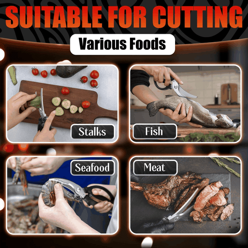 Tijeras para aves de corral de alta resistencia - Tijeras para carne de acero inoxidable ergonómicas de alta resistencia - Imagen 7 de 9