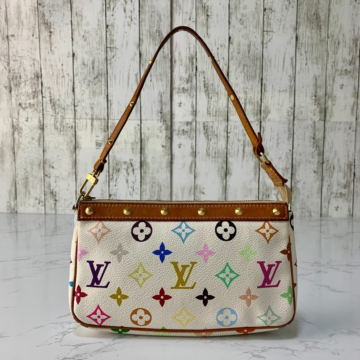 LOUIS VUITTON Pochette Accessoires Takashi Murakami Limited Multicolor Authentic View 3