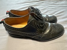 Gucci Wingtip Brogue Derby Shoes Black Leather Web Heel Men’s Size 10 IT (US 11)