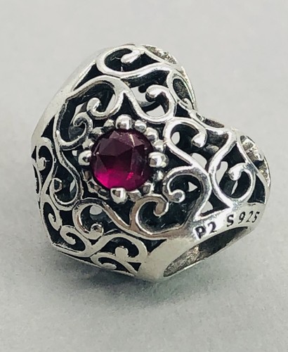 Genuine Pandora July Signature Heart Ruby Birthstone Charm ALE 925 #791784SRU - Picture 5 of 5