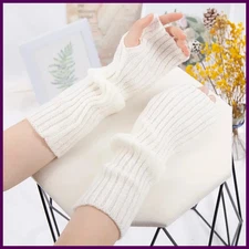 Long Fingerless Gloves Women Mitten Winter Arm Warmer Kawaii Knitted Sleeve Soft