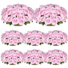 50 Pcs Artificial Silk Roses Flowers Bulk Realistic Long Stem Faux Flower Bou...