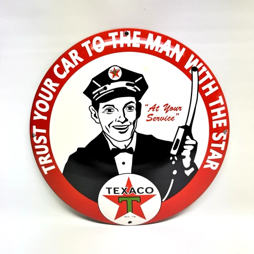 Texaco Gasoline - Vintage Porcelain Sign - Service Station Pump Plate Americana