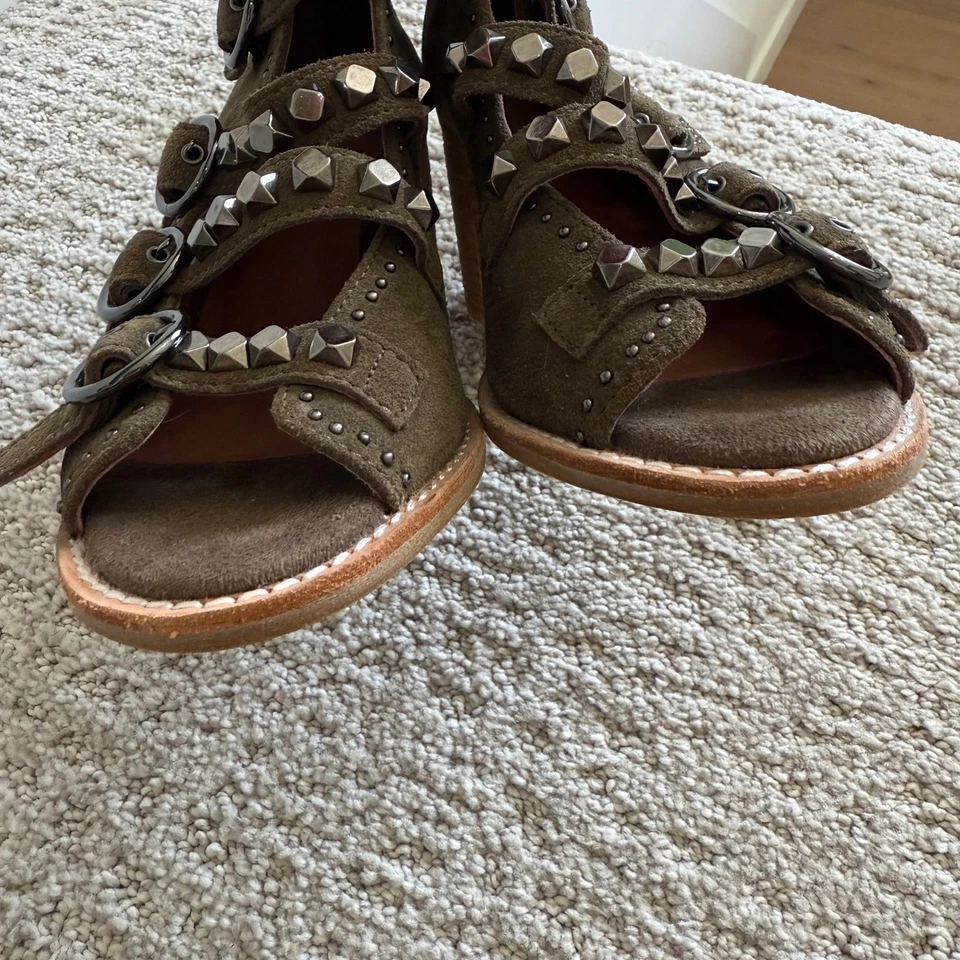 NUEVO Botines Jeffrey Campbell BESS Hebilla Oliva Gamuza Punta abierta Tacón 7.5 Foto 4 de 4