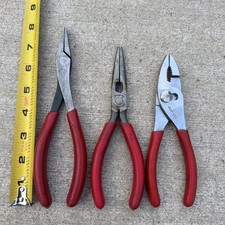 Snap on Plier Lot 61ACP 8" Duck Bill, 96bcp 7” Needle Nose, 46AP Slip Joint -Red