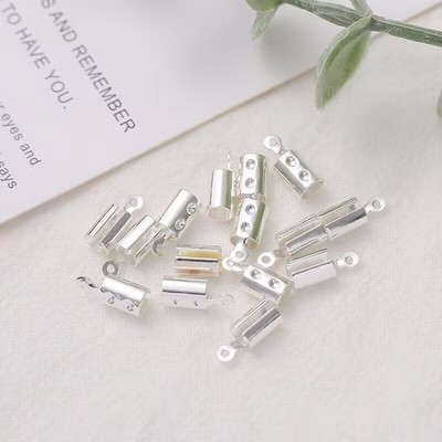 500 Silver Plated Necklace Cord Crimp End Caps With Loop 3X8mm DIY Finding
