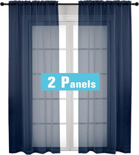 OVZME Navy Blue Sheer Curtains 2 Panel Sets 84" Inch Length - Transparent Light