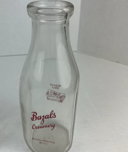 Vintage Milk Bottle (1)  Wisconsin Dairy Glass Bazal’s Creamery