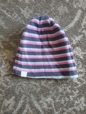 Women's Life is Good reversible striped blue/grey/pink /solid bl beanie/toboggan