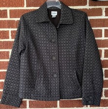 Chico  s Quilted Lightweight Gray Jacket with Bronze Embroidery Lined Size 1 M 
