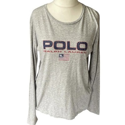 Polo Ralph Lauren graues Langarm POLO Spellout T-Shirt Damen Gr. L