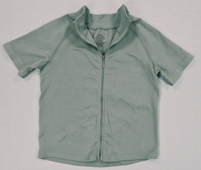 DFYNE Womens Medium Ribbed Seamless Zip Front Activewear Gym Top Sage Green