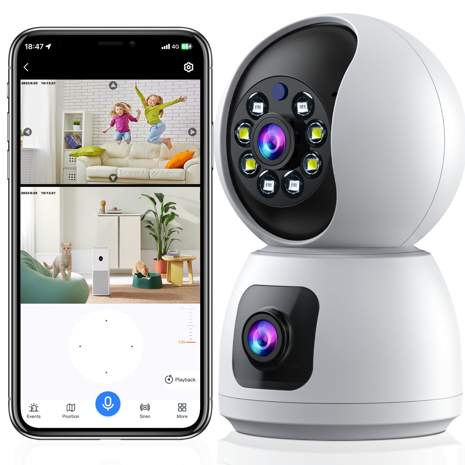 5G 2MP X 2 Dual Lens Indoor Security Camera,WiFi Wireless Indoor Security Cam...