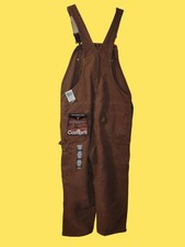 Carhartt Bib Overalls Mens 42x32 Brown Sandstone Duck Double Knee USA R27 BRN