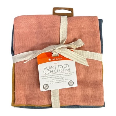 Full Circle Kind Plant-Dyed Dish Cloths: Organic Cotton Eco-Friendly Set of 3
