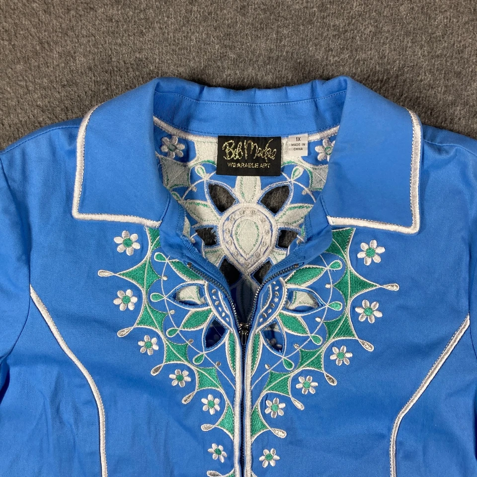 Chaqueta Blazer Bob Mackie Usable Art Cremallera Completa Mujer Plus 1X Azul Recortado Foto 2 de 4