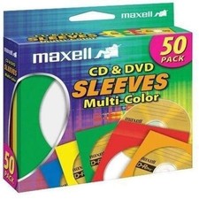 Maxell 190134 CD & DVD Paper Storage Envelope Sleeves with 50pk, Mulit-color