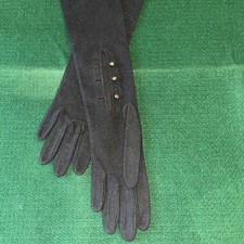 VINTAGE 50  s/60  LONG OPERA GLOVES LADIES SIZE S 23'' LONG BLACK W BUTTON CLOSURE