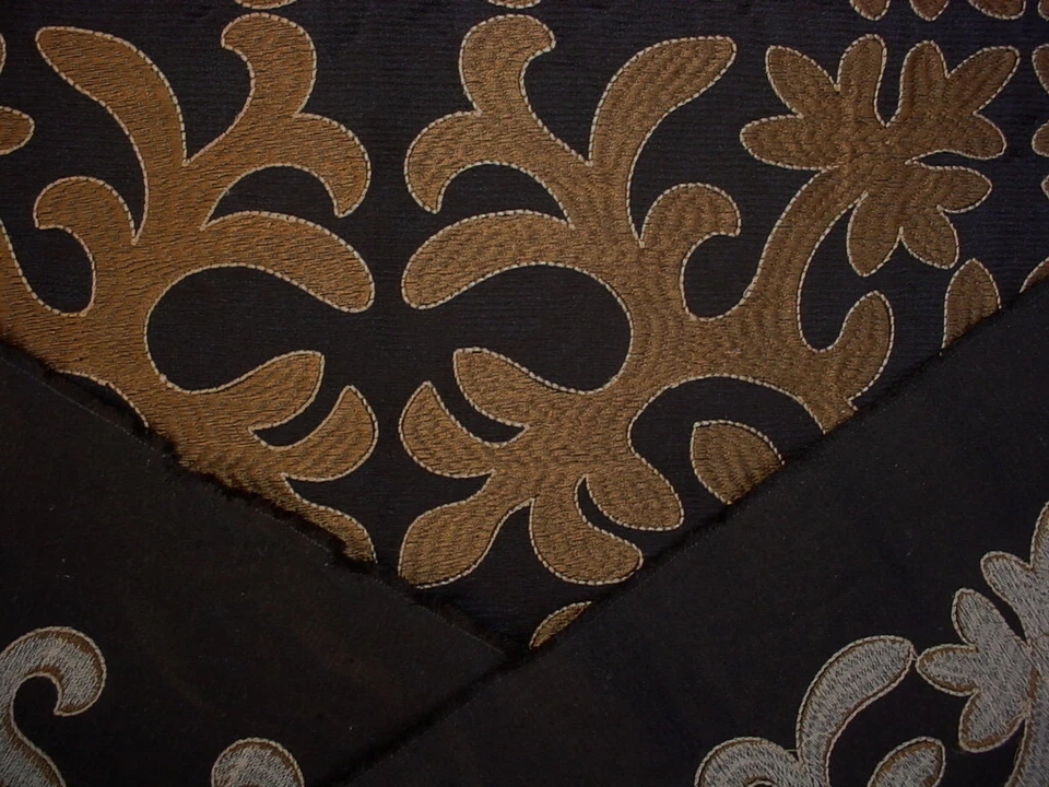 4-5/8Y Mulberry FD619 Stucco Damask Black Gothic Silk Lattice Upholstery Fabric - Image 4 of 4