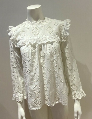 ZARA eyelet white cotton blouse Size M medium MOST WANTED - 第 4/10 張圖片