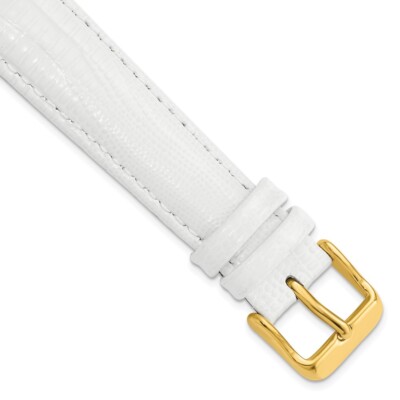 19mm 7.5'' White Teju Lizard-Style Grain Leather Gold-tone Buckle Watch Band