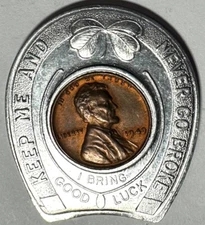 1949 Encased Lincoln Cent Good Luck Token-Phillips & Robinson Ambulance Service