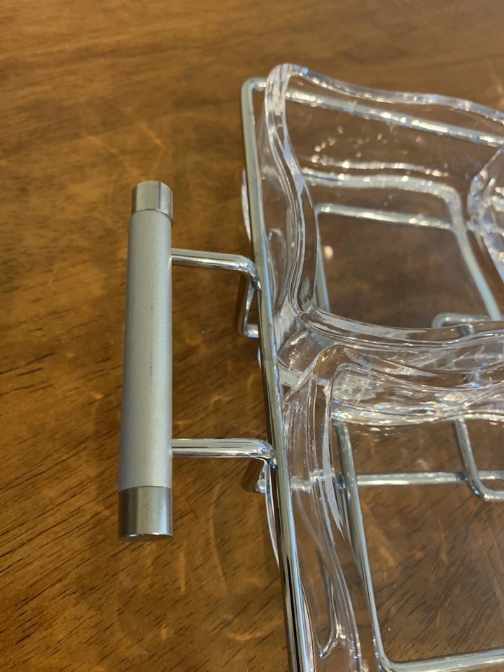Mod Wave Square Appetizer / Snack Serving Dish Tray Set Glass & Chrome - Image 3 of 4