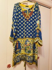 Sapphire Silk Beaded Rhinestone Kurta Kameez Indian Pakistani Xxs Dress Women