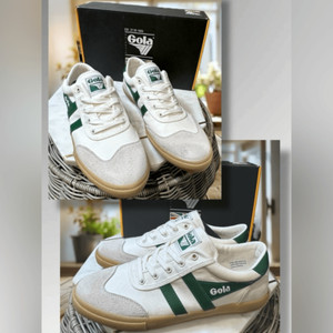 Gola Badminton Women’s Trainers – White/Green Canvas Sneakers For Casual Wear & Weekend Style