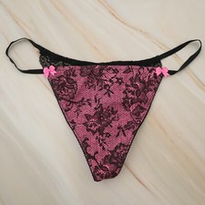 NEW Victoria's Secret VTG PINK Bows Cotton Lace V-String Thong Panty LARGE