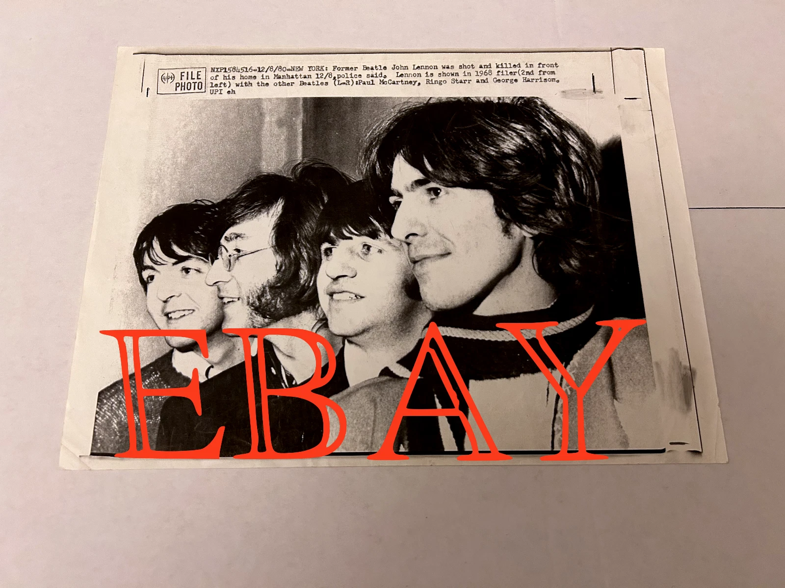 ビートルズ オリジナル 1968年 UPI ワイヤー写真 ジョン・レノン殺害時に発送 - 画像1/1