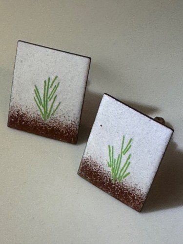 Copper Enamel Mid Century Cufflinks -- desert cactus