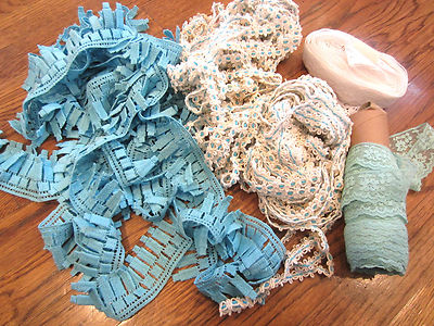 Gigantic Huge Aqua And White Vintage Lace Trim Lot