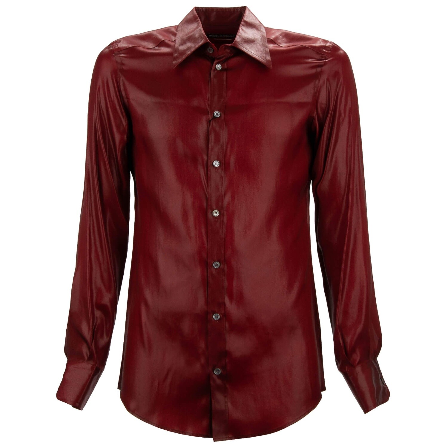 DOLCE & GABBANA Slim Fit Shiny Silk Shirt GOLD Bordeaux Red