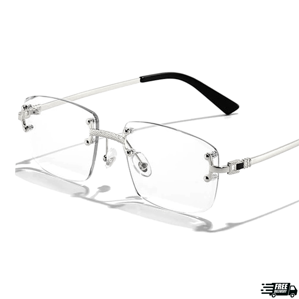 Men's Silver Frame Vintage Retro Hip Hop Clear Lens Tint Rimless