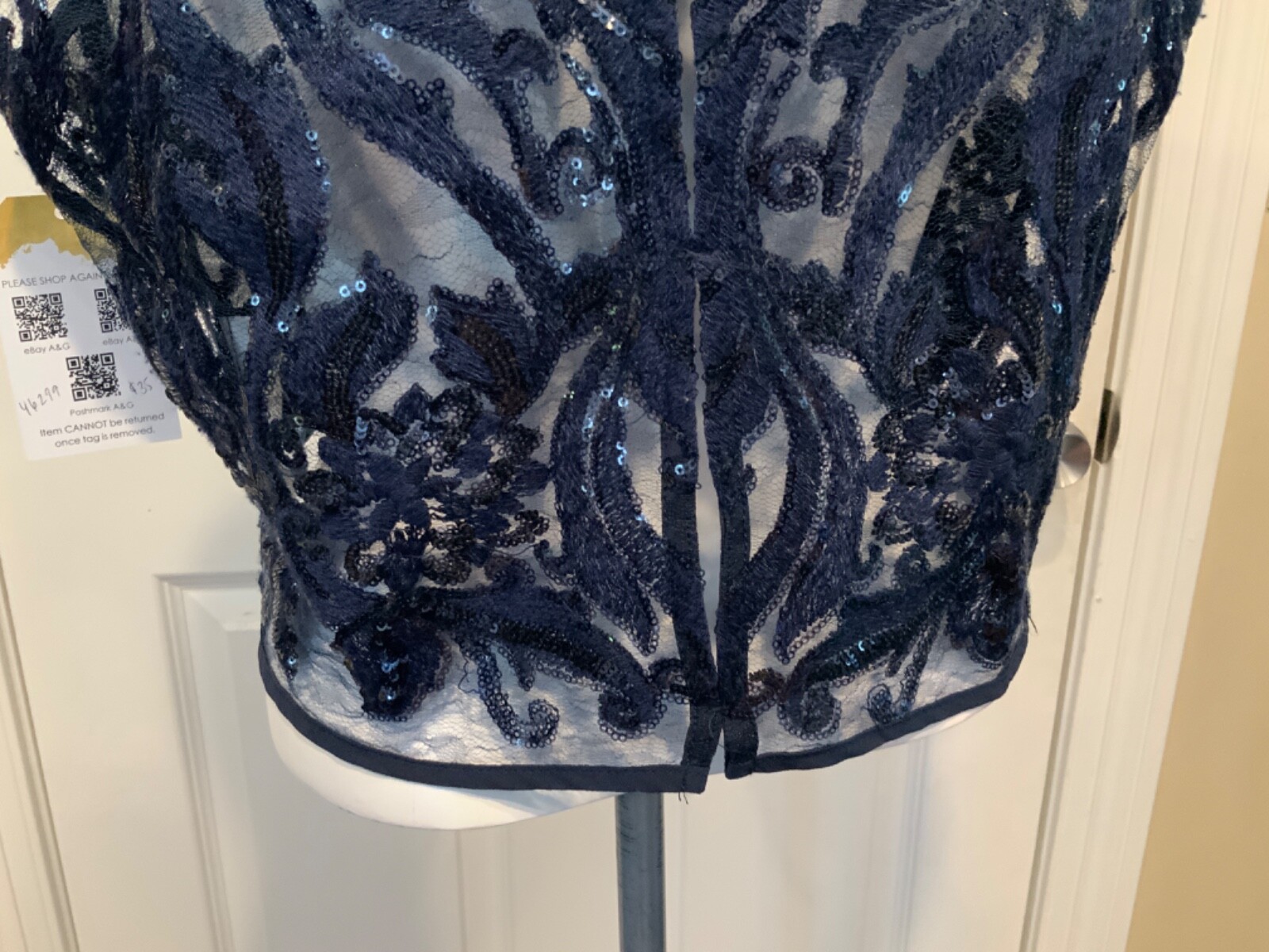 Zara Basic Collection Navy Blue Sequin Patterned … - image 7