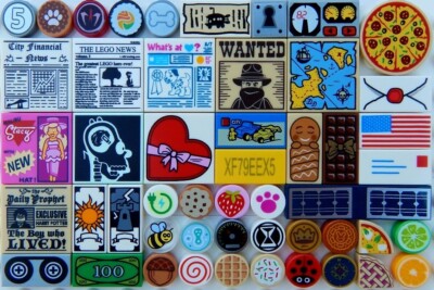 20 NEW RANDOM LEGO PRINTED TILE LOT mystery pieces tiles fruit newspaper  animals