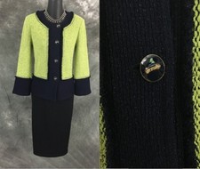 BEAUTIFUL St John collection jacket knit green blue suit blazer size 2