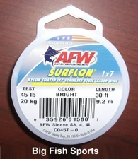 AFW SURFLON Nylon Coated Stainless Leader- Bright- 45lb Test 30' Length #C045T-0