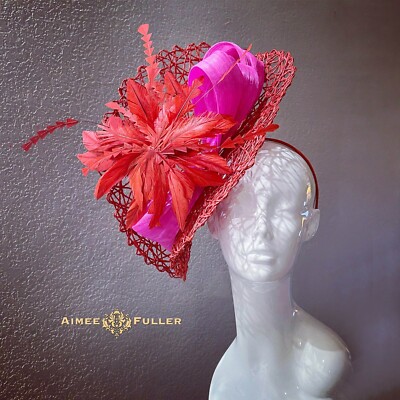 Pretty Fuschia Ribbon Sculpted Fascinator Pink Bow Fascinator Cerise Oversized Bow Bright Pink Wedding  main image 4