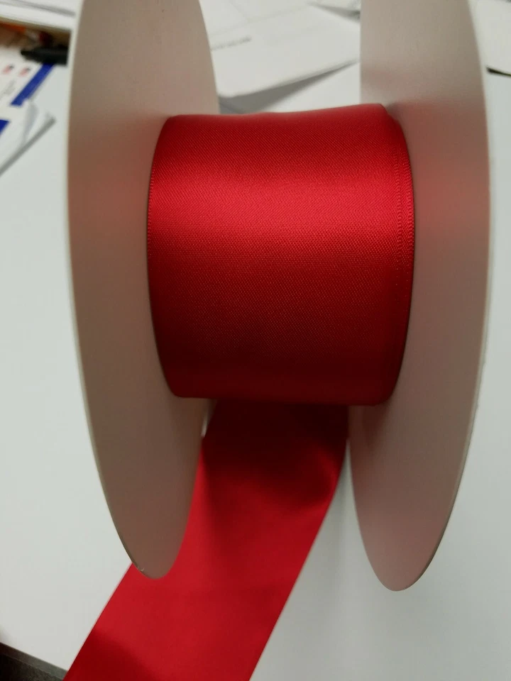 Cinta de satén de doble cara roja escarlata de 10 yardas 2 1/4" W envolver regalos coser decorar Foto 2 de 3