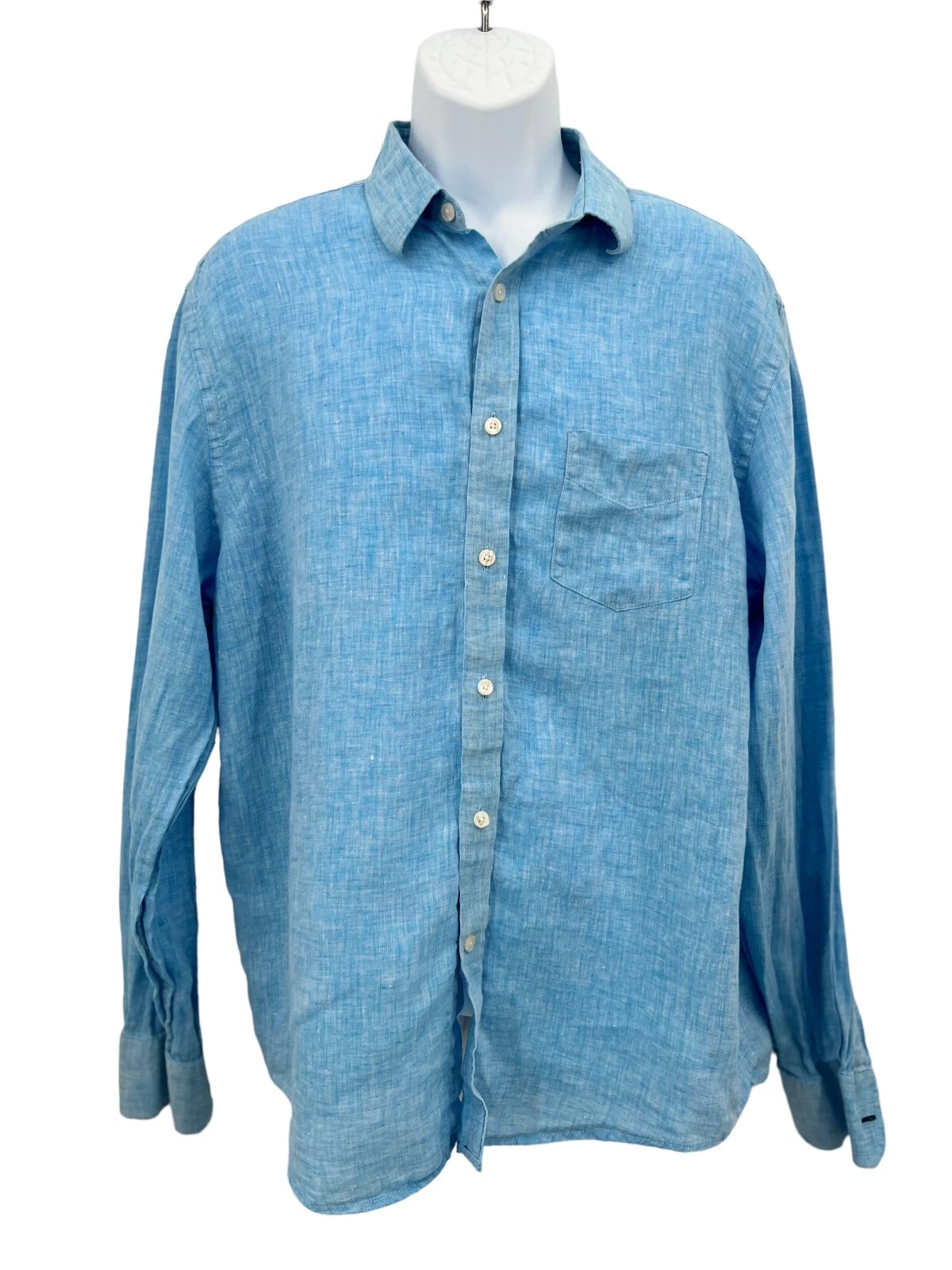 Untuckit Men's XL Blue 100% Linen Long Sleeve Casual Button Down Shirt