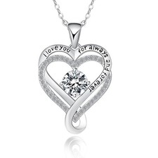 Sterling Silver Pendant Necklace Women Girls Birthstone Heart Jewelry Mother'...