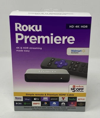 Roku Premiere 4K HDR Streaming Media Player with HDMI Cable & Remote ~ New