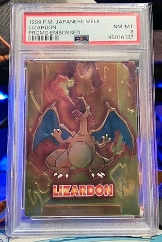 1999 Pokemon Japanese Meiji Promo Embossed LIZARDON Charizard PSA 8 NM-Mint Card