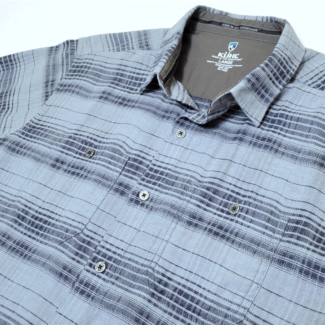 KUHL Skorpio Linen Blend Short Sleeve Shirt - Slate Gray - Men's LARGE - 7218