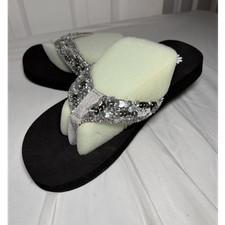 Yellow Box Sequin Wedge Flip Flop Sandals Silver Black Women's 7.5 M New In Box