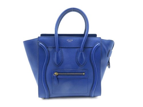 CELINE Luggage Micro Bag Blue Calf Handbag Leather Women's #DB428